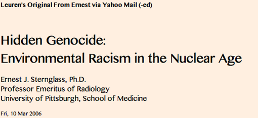 20060310 <Headline> Hidden Genocide - Sternglass Article